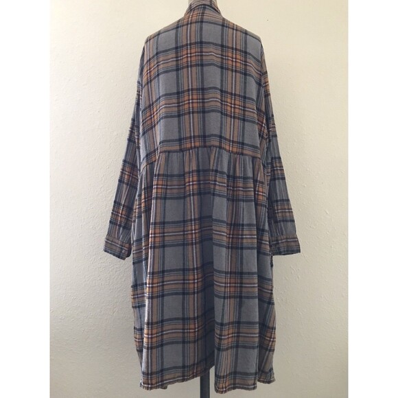 Monki Gray Yellow Plaid Flannel Collared Long Sleeve Casual Winter Shirt Dress M - Picture 7 of 12
